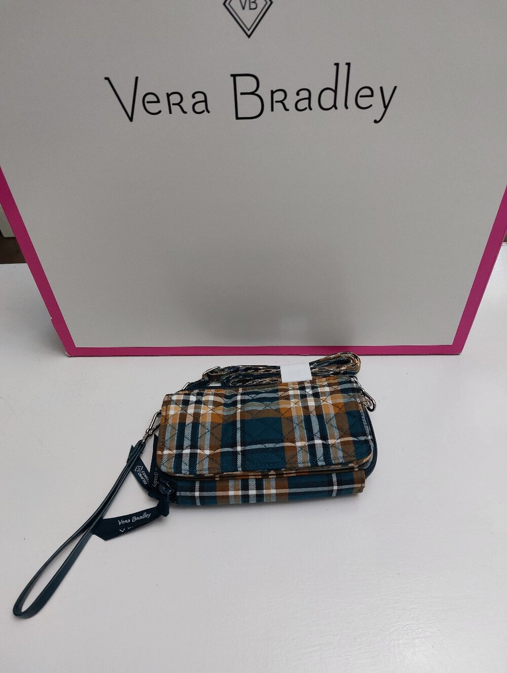 Vera Bradley All In One Crossbody Wallet Orchard Plaid NWOT
